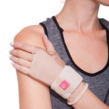 Фиксатор запястья эластичный спортивный с фиксирующим ремнем GRANDE GS-410 1шт бежевый GS-410 фото