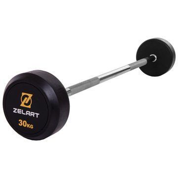 Штанга неразборная с фиксированным весом прямая обрезиненная Zelart Rubber Coated Barbell TA-2685-30 длина-95см 30кг черный TA-2685-30 фото