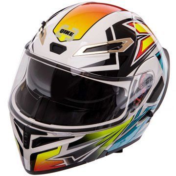 Мотошлем модуляр (flip-up) QKE M-8517 M-XL белый-синий-зеленый M M-8517 фото