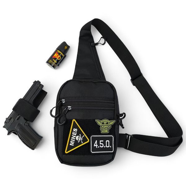 Тактична чоловіча сумка з кобурою Cordura 1000D &ndash; 6 кишень, чорна ws12228 фото