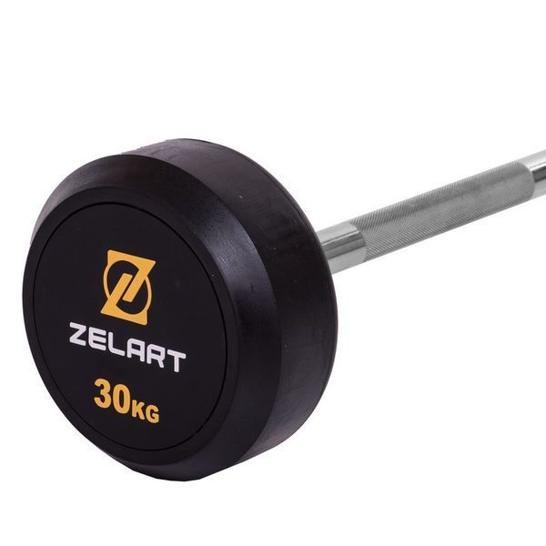 Штанга неразборная с фиксированным весом прямая обрезиненная Zelart Rubber Coated Barbell TA-2685-30 длина-95см 30кг черный TA-2685-30 фото