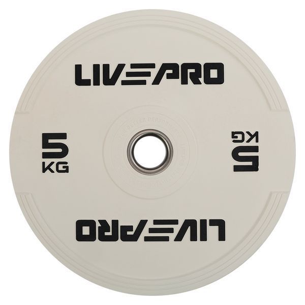 Бамперні диски гумові Bumper Plates LiveUp LP8332-5 o50.5мм 5кг білий LP8332-5 фото