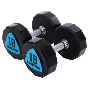 Гантелі цільні професійні з поліуретановим покриттям LiveUp LP8003-18 2шт по 18кг чорний-синій LP8003-18 фото