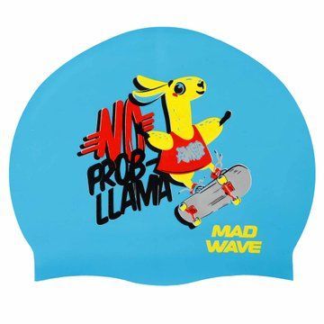 Шапочка для плавания силиконовая юниорская MadWave Junior LLAMA M057910 голубой M057910 фото