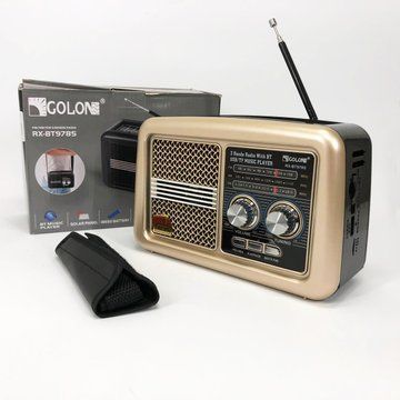 Радио приемник Golon RX-BT978S солнечная панель AUX 3.5mm, Радио приемник с аккумулятором. Цвет: бежевый ws58712-2 фото