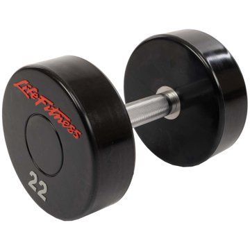 Гантель цільна професійна з поліуретановим покриттям LIFE FITNESS SC-80081-22 1шт 22кг чорний-червоний SC-80081-22 фото