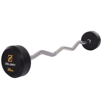 Штанга неразборная с фиксированным весом изогнутая обрезиненная Zelart Rubber Coated Barbell TA-2687-30 длина-95см 30кг черный TA-2687-30 фото