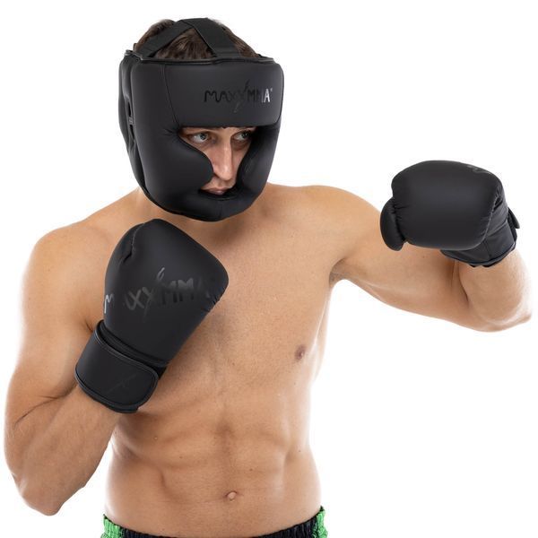 Перчатки боксерские на липучке PU MAXXMMA GB10 10-12 унций черный 10 унции GB10 фото