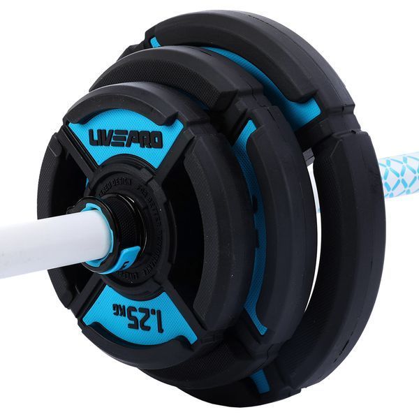 Штанга разборная для фитнеса и аэробики фитнес памп LiveUp LP8037 длина-1,42м 30мм 20кг черный-синий LP8037 фото