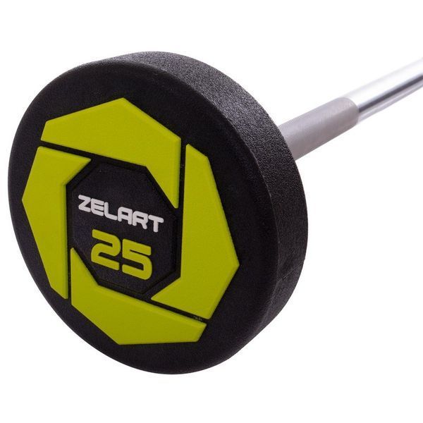 Штанга нерозбірна з фіксованою вагою пряма поліуретанова Zelart Urethane Barbell TA-2689-25 довжина-106см 25кг чорний-салатовий TA-2689-25 фото