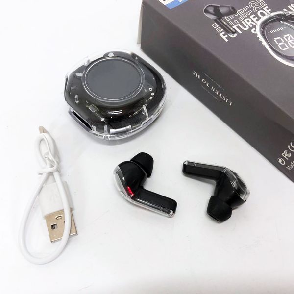 Беспроводные наушники TWS T8 PRO с прозрачным кейсом Вакуумные LED дисплей Bluetooth 5.3. Цвет: черный ws14814 фото