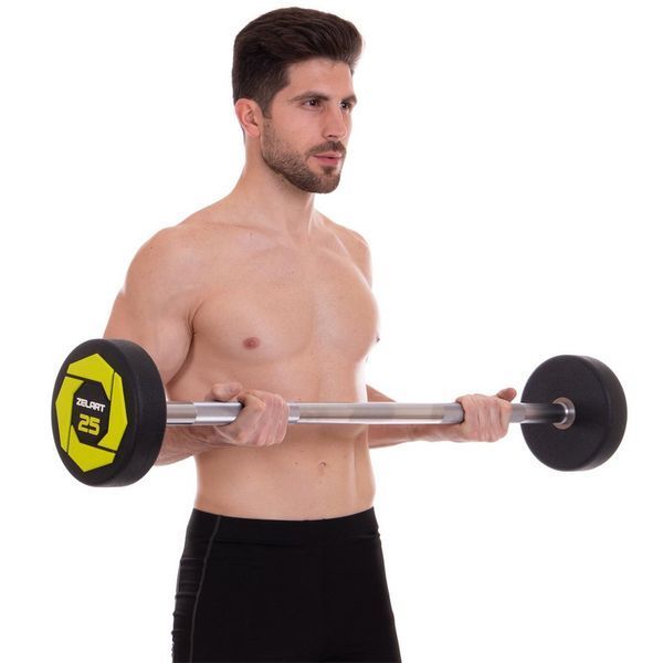 Штанга нерозбірна з фіксованою вагою пряма поліуретанова Zelart Urethane Barbell TA-2689-25 довжина-106см 25кг чорний-салатовий TA-2689-25 фото