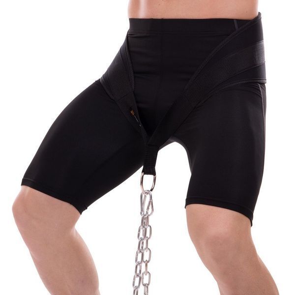 Пояс атлетичний для обтяження текстильний з ланцюгом та карабіном Zelart Dipping Belt TA-2647 спинка-20см чорний TA-2647 фото