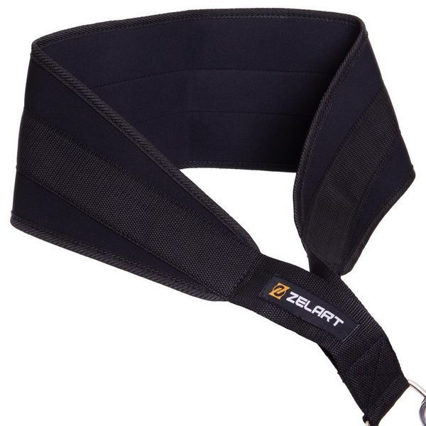 Пояс атлетичний для обтяження текстильний з ланцюгом та карабіном Zelart Dipping Belt TA-2647 спинка-20см чорний TA-2647 фото