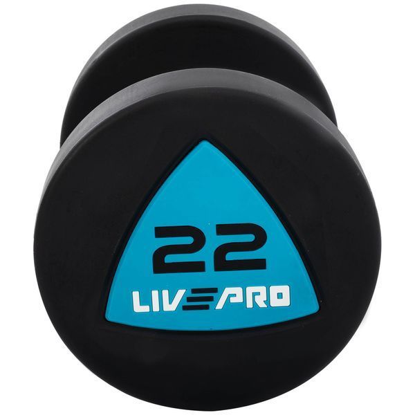 Гантелі цільні професійні з поліуретановим покриттям LiveUp LP8002-22 2шт по 22кг чорний-синій LP8002-22 фото
