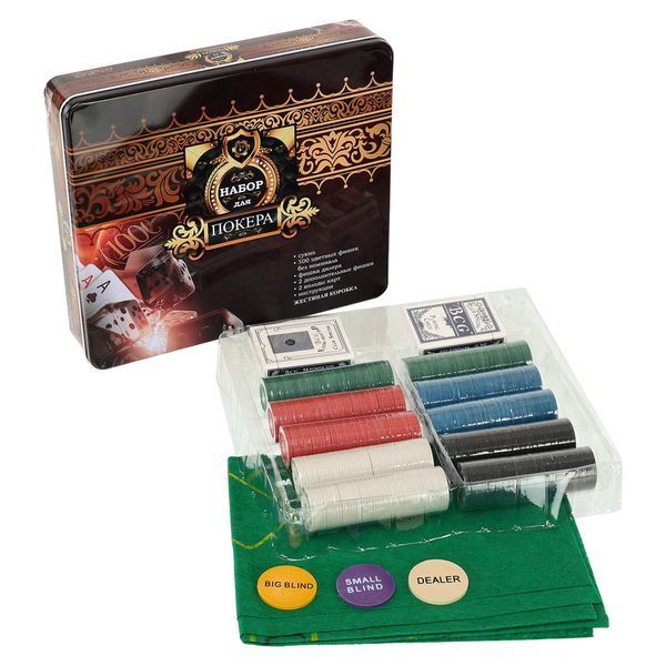 Набор для покера в металлической коробке Poker game set SP-Sport 6615K 500 фишек 6615K фото