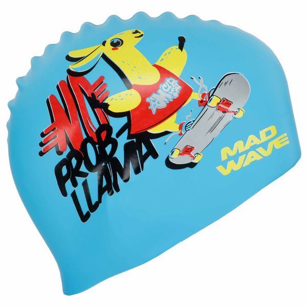 Шапочка для плавания силиконовая юниорская MadWave Junior LLAMA M057910 голубой M057910 фото