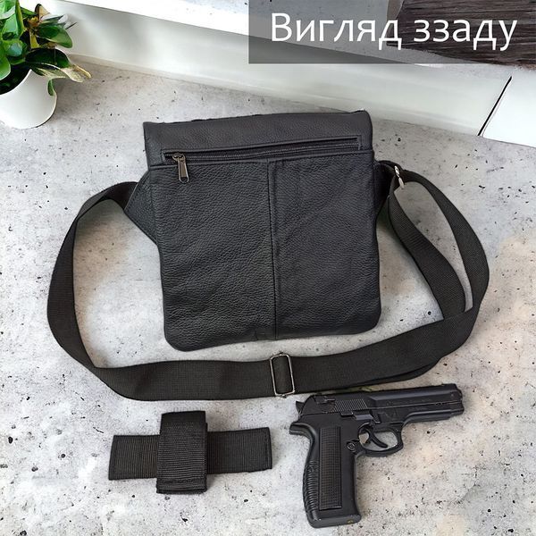 Тактична шкіряна сумка з кобурою, чоловічий месенджер, барсетка - чорний слінг, чоловіча сумка через плече ws13552 фото