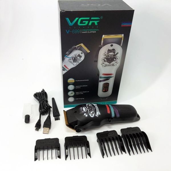 Машинка для стрижки волосся та бороди професійна VGR V-699 з насадками та LED дисплеєм. Колір: чорний ws88782 фото