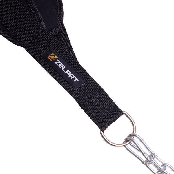 Пояс атлетичний для обтяження текстильний з ланцюгом та карабіном Zelart Dipping Belt TA-2647 спинка-20см чорний TA-2647 фото
