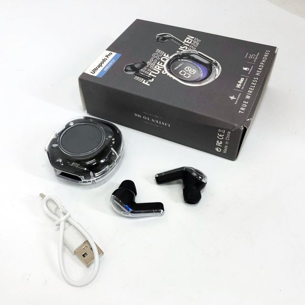Беспроводные наушники TWS T8 PRO с прозрачным кейсом Вакуумные LED дисплей Bluetooth 5.3. Цвет: черный ws14814 фото