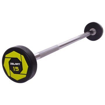 Штанга нерозбірна з фіксованою вагою пряма поліуретанова Zelart Urethane Barbell TA-2689-15 довжина-104см 15кг чорний-салатовий TA-2689-15 фото