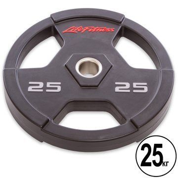 Млинці диски поліуретанові з потрійним хватом та металевою втулкою LIFE FITNESS SC-80154-25 51мм 25кг чорний SC-80154-25 фото