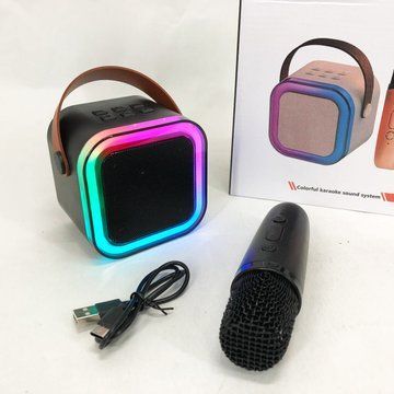 Портативна колонка з караоке мікрофоном та RGB підсвічуванням K12 10W Bluetooth. Колір: чорний ws85126-3 фото