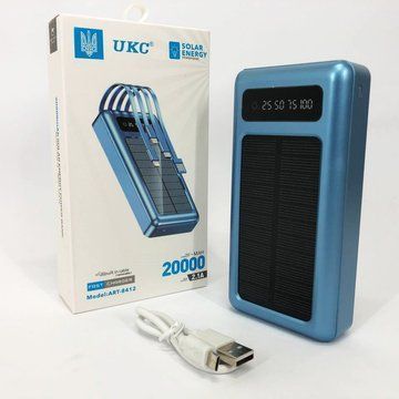 Портативное зарядное устройство на 20000mAh, Power Bank на солнечной батарее, для планшета. Цвет: синий ws93361-1 фото