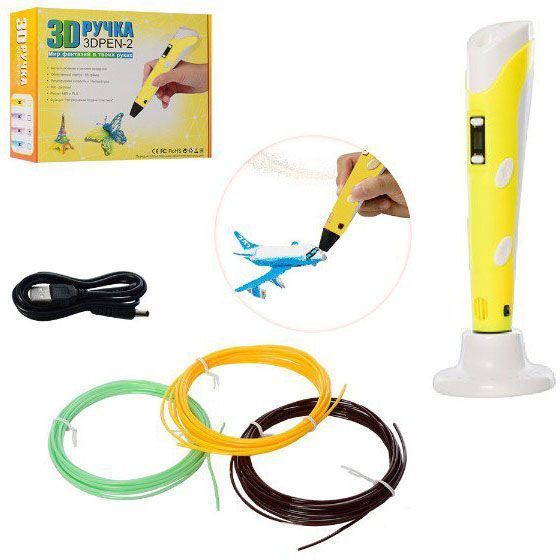 3D ручка Smart 3D Pen 2 c LCD дисплеем, Детская электро ручка для фигурок из пластика. Цвет: желтый ws78385 фото