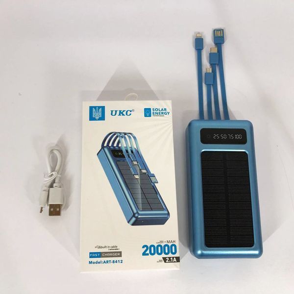 Портативное зарядное устройство на 20000mAh, Power Bank на солнечной батарее, для планшета. Цвет: синий ws93361-1 фото