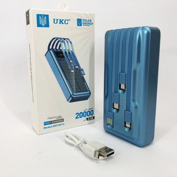 Портативное зарядное устройство на 20000mAh, Power Bank на солнечной батарее, для планшета. Цвет: синий ws93361-1 фото