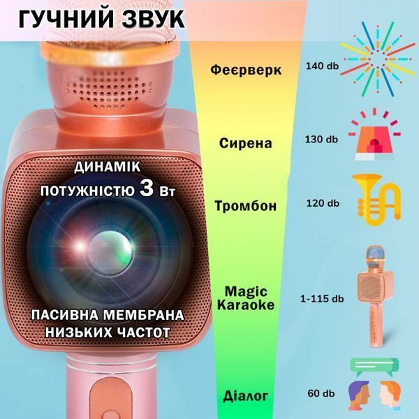 Караоке Мікрофон Magic Karaoke YS-68 Bluetooth Колонка 2в1 з голограмою LED Відлуння Мембраної Бездротової. Колір: рожевий ws29266-1 фото