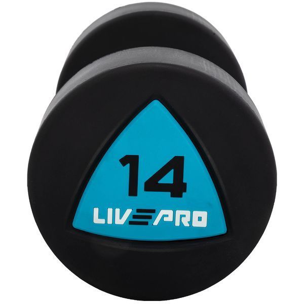 Гантелі цільні професійні з поліуретановим покриттям LiveUp LP8002-14 2шт по 14кг чорний-синій LP8002-14 фото