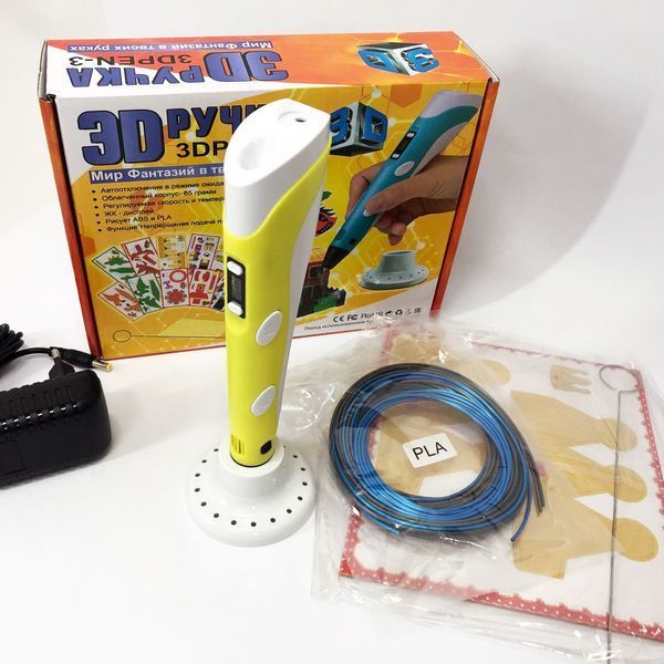 3D ручка Smart 3D Pen 2 c LCD дисплеем, Детская электро ручка для фигурок из пластика. Цвет: желтый ws78385 фото