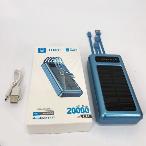 Портативное зарядное устройство на 20000mAh, Power Bank на солнечной батарее, для планшета. Цвет: синий ws93361-1 фото