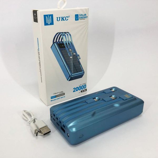 Портативное зарядное устройство на 20000mAh, Power Bank на солнечной батарее, для планшета. Цвет: синий ws93361-1 фото