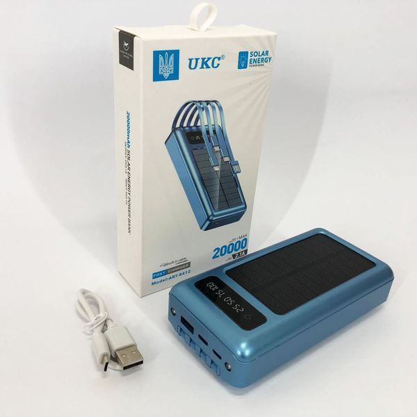Портативное зарядное устройство на 20000mAh, Power Bank на солнечной батарее, для планшета. Цвет: синий ws93361-1 фото