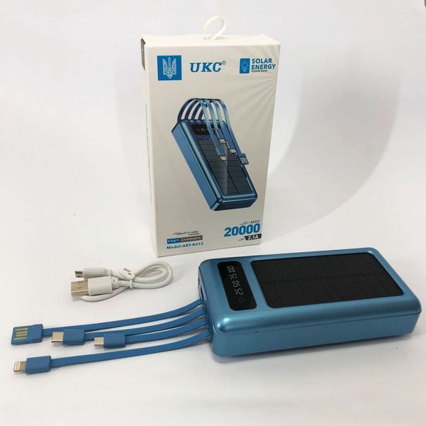 Портативное зарядное устройство на 20000mAh, Power Bank на солнечной батарее, для планшета. Цвет: синий ws93361-1 фото
