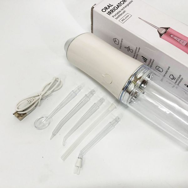 Іригатор для чищення зубів та порожнини рота Oral Irrigator з акумулятором та змінними насадками. Колір: білий ws12495 фото