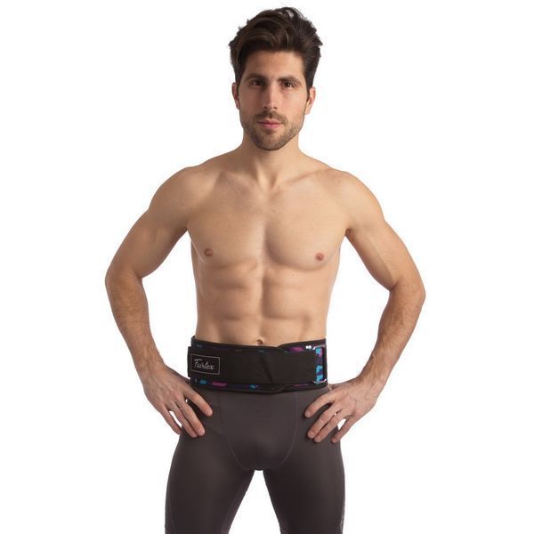 Пояс атлетический текстильный FAIRTEX 165551 спинка-18см размер-S-XL черный-фиолетовый-голубой 165551 фото