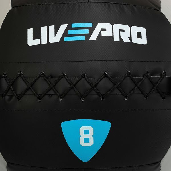 М'яч набивний медичний для кросфіту WALL BALL LiveUp LP8100-8 8кг чорний-сірий LP8100-8 фото
