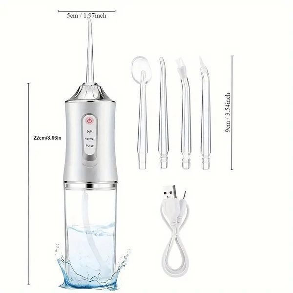 Іригатор для чищення зубів та порожнини рота Oral Irrigator з акумулятором та змінними насадками. Колір: білий ws12495 фото