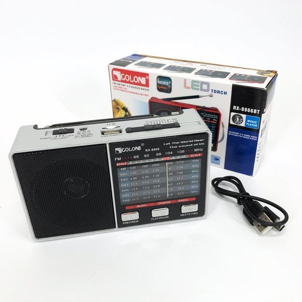 Радио GOLON RX-8866 цифровой портативный радиоприемник с фонариком функцией PowerBank. Цвет: белый ws66942-1 фото