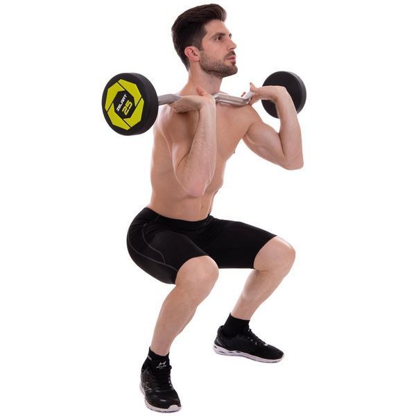 Штанга нерозбірна з фіксованою вагою вигнута поліуретанова Zelart Urethane Barbell TA-2690-25 довжина-106см 25кг чорний-салатовий TA-2690-25 фото