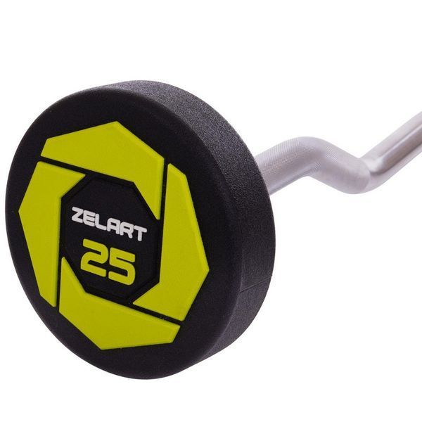 Штанга нерозбірна з фіксованою вагою вигнута поліуретанова Zelart Urethane Barbell TA-2690-25 довжина-106см 25кг чорний-салатовий TA-2690-25 фото