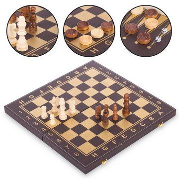Шахматы шашки нарды 3 в 1 набор настольных игр доска из экокожи ZOOCEN L3508 размер 34x34см L3508 фото