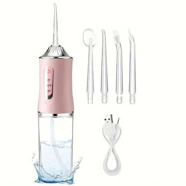 Ирригатор для чистки зубов и полости рта Oral Irrigator с аккумулятором и сменными насадками. Цвет: розовый ws12495-1 фото