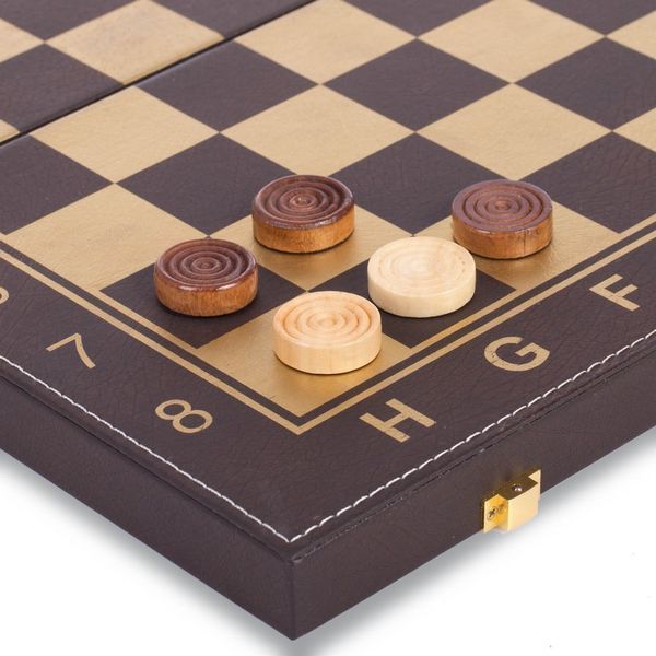 Шахматы шашки нарды 3 в 1 набор настольных игр доска из экокожи ZOOCEN L3508 размер 34x34см L3508 фото