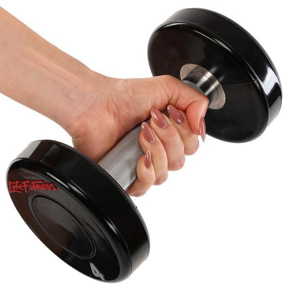 Гантель цільна професійна з поліуретановим покриттям LIFE FITNESS SC-80081-4 1шт 4кг чорний-червоний SC-80081-4 фото